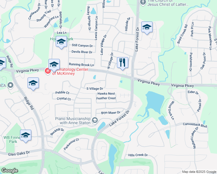 map of restaurants, bars, coffee shops, grocery stores, and more near 5120 Sandy Court in McKinney