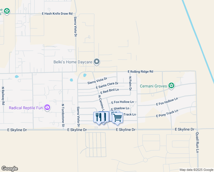 map of restaurants, bars, coffee shops, grocery stores, and more near 5471 East Santa Clara Drive in San Tan Valley