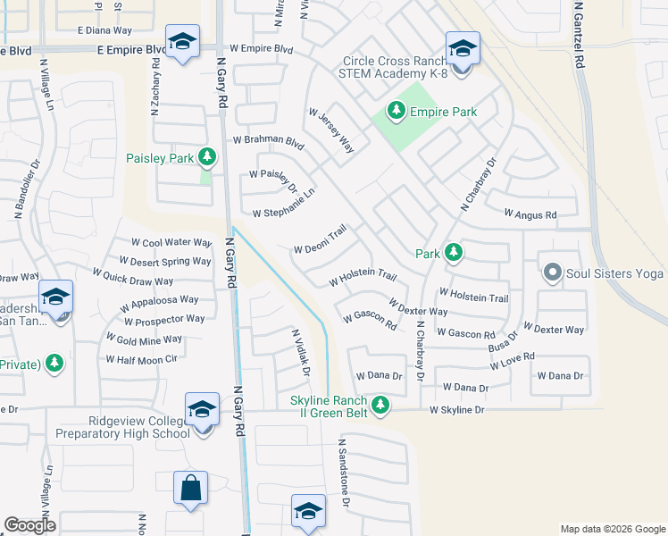 map of restaurants, bars, coffee shops, grocery stores, and more near 1029 West Ayrshire Trail in San Tan Valley