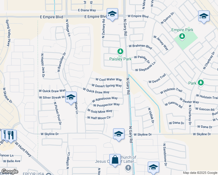 map of restaurants, bars, coffee shops, grocery stores, and more near 1755 West Desert Spring Way in San Tan Valley