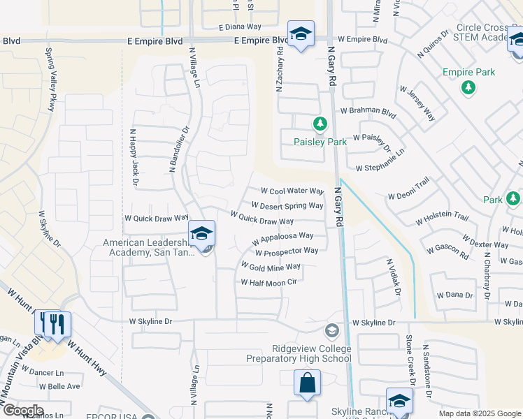 map of restaurants, bars, coffee shops, grocery stores, and more near 1931 West Desert Spring Way in San Tan Valley