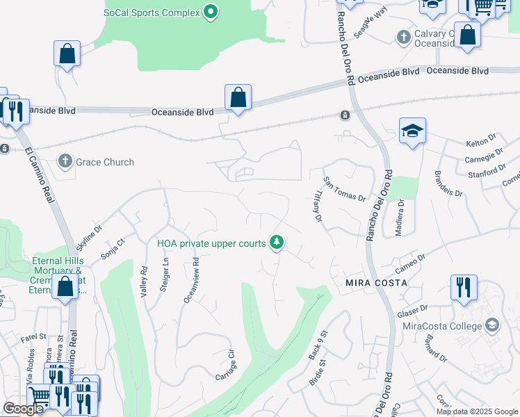 map of restaurants, bars, coffee shops, grocery stores, and more near 3350 Avenida De Loyola in Oceanside