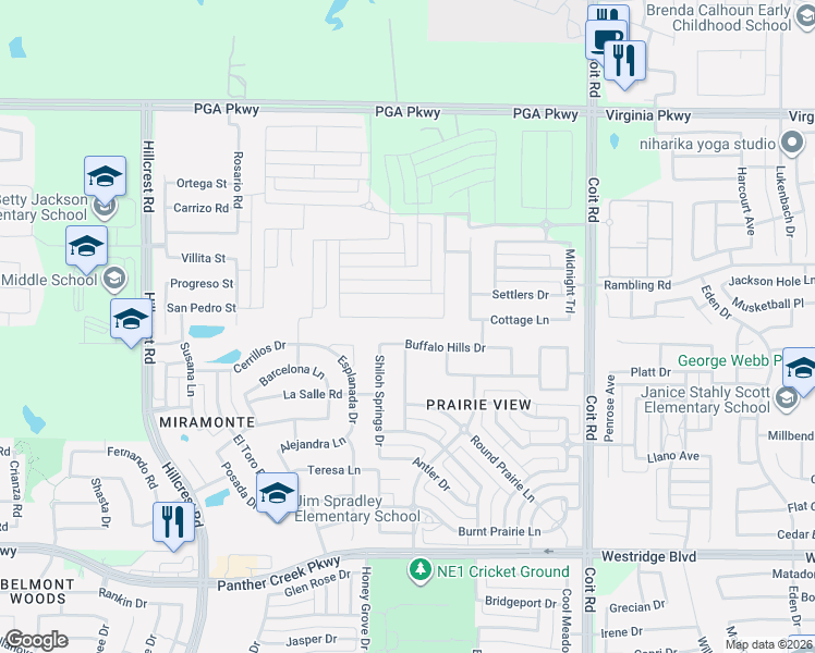 map of restaurants, bars, coffee shops, grocery stores, and more near 11844 Buffalo Hills Drive in Frisco