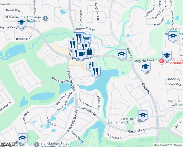 map of restaurants, bars, coffee shops, grocery stores, and more near 6971 Mediterranean Drive in McKinney
