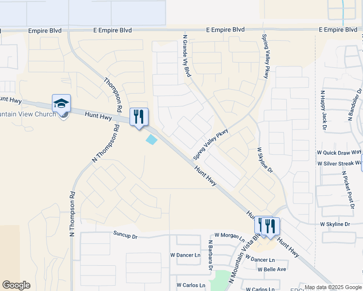 map of restaurants, bars, coffee shops, grocery stores, and more near 34970 North Augite Way in Queen Creek