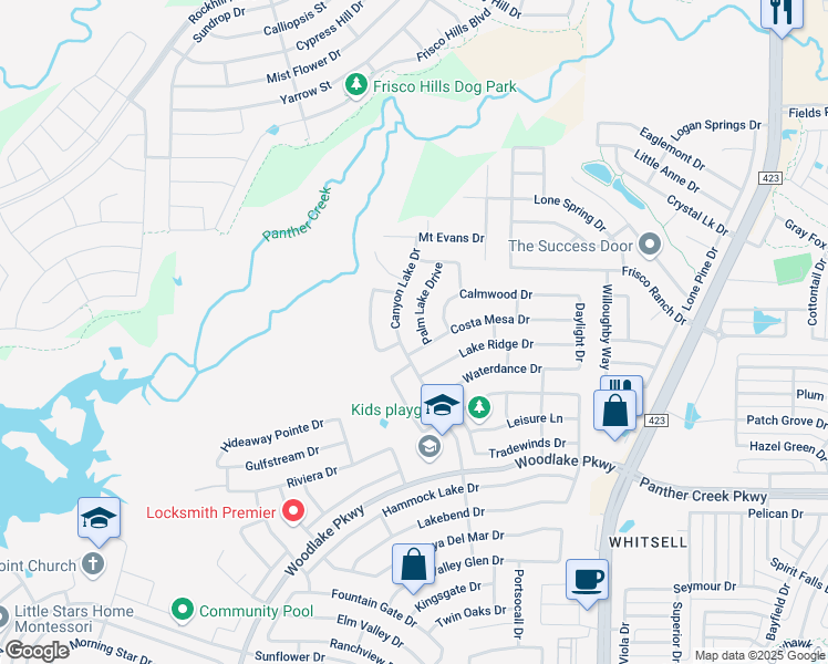 map of restaurants, bars, coffee shops, grocery stores, and more near 3400 Palm Lake Drive in Little Elm