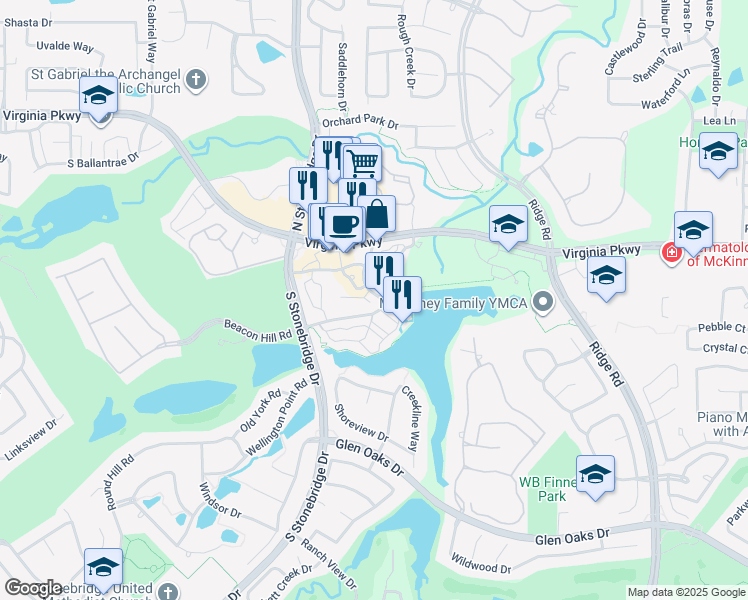 map of restaurants, bars, coffee shops, grocery stores, and more near 470 Adriatic Parkway in McKinney