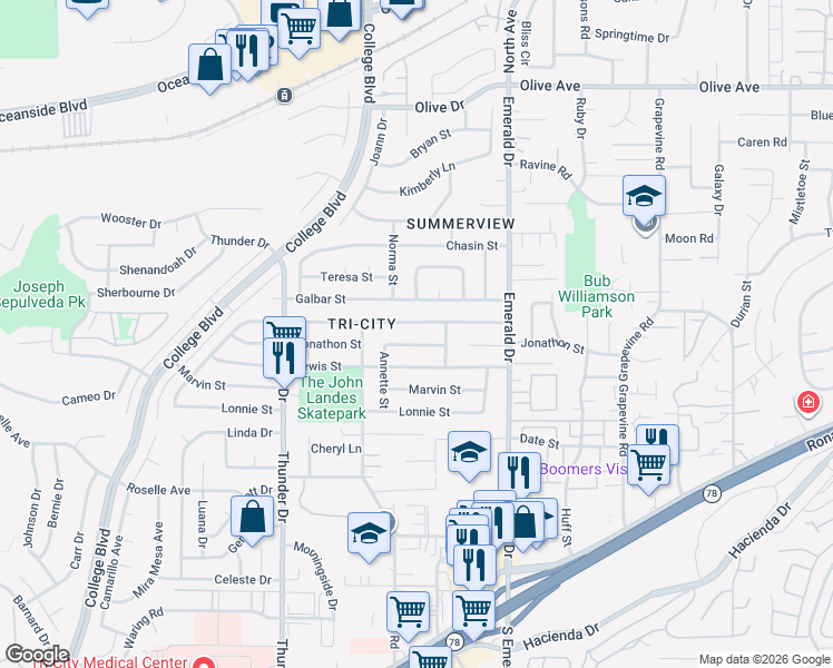 map of restaurants, bars, coffee shops, grocery stores, and more near in Oceanside