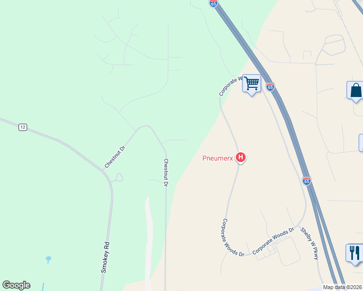 map of restaurants, bars, coffee shops, grocery stores, and more near 102 Silverleaf Lane in Alabaster