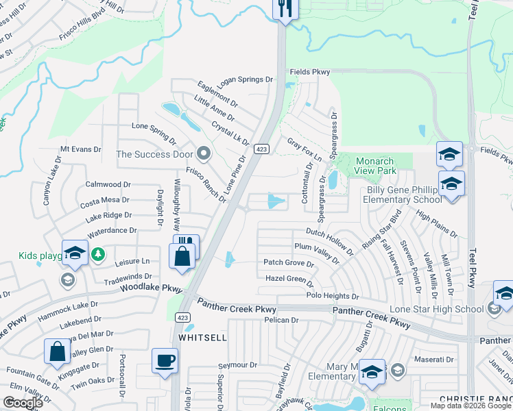 map of restaurants, bars, coffee shops, grocery stores, and more near 1047 Frisco Ranch Road in Frisco