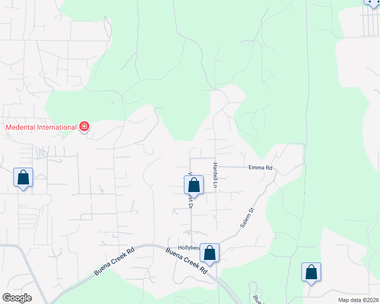 map of restaurants, bars, coffee shops, grocery stores, and more near 745 Valley Crest Dr in Vista
