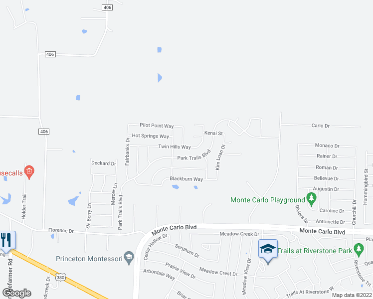 map of restaurants, bars, coffee shops, grocery stores, and more near 1619 Twin Hills Way in Princeton
