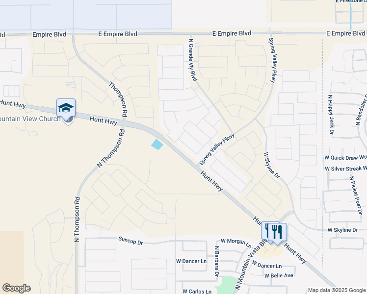 map of restaurants, bars, coffee shops, grocery stores, and more near 34970 North Augite Way in Queen Creek