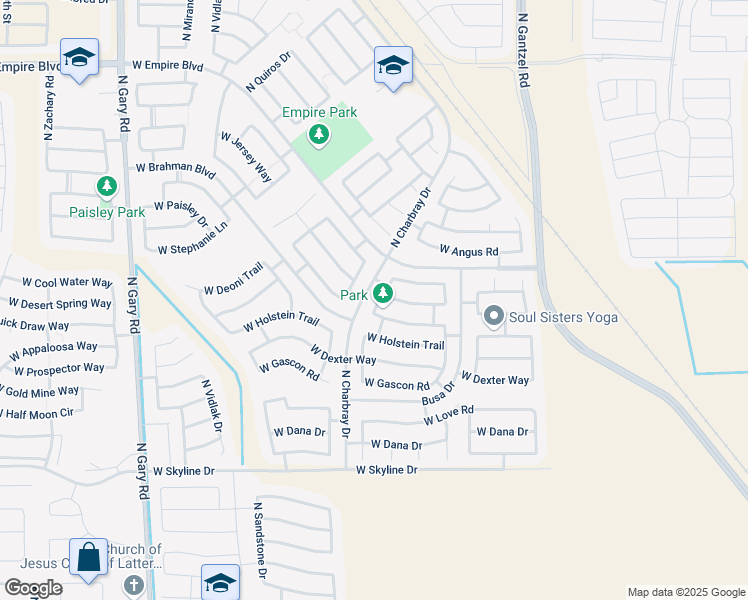 map of restaurants, bars, coffee shops, grocery stores, and more near 34994 North Barzona Trail in San Tan Valley