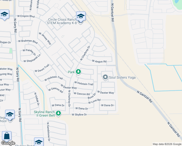 map of restaurants, bars, coffee shops, grocery stores, and more near 294 West Jersey Way in San Tan Valley