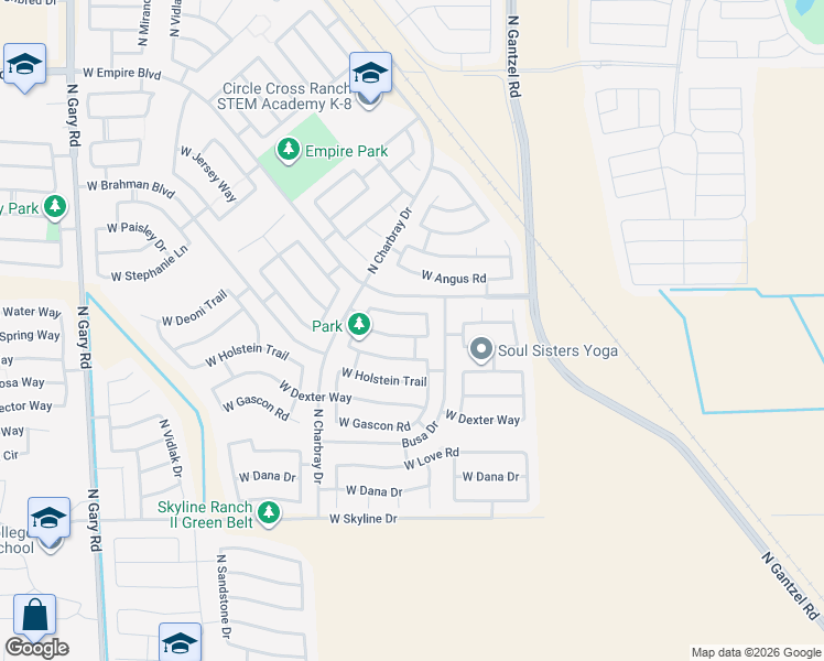 map of restaurants, bars, coffee shops, grocery stores, and more near 304 West Jersey Way in San Tan Valley