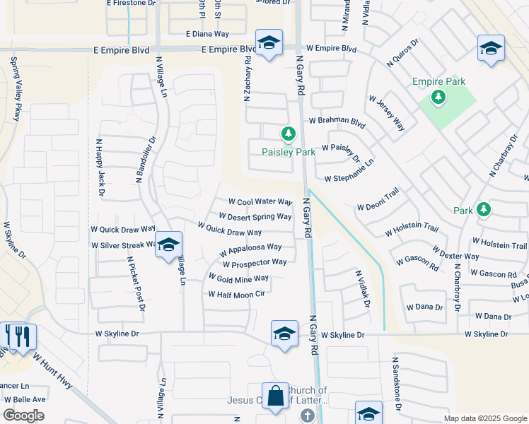 map of restaurants, bars, coffee shops, grocery stores, and more near 1732 West Desert Spring Way in San Tan Valley