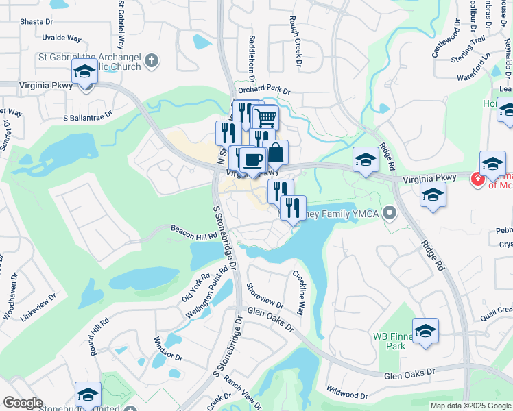 map of restaurants, bars, coffee shops, grocery stores, and more near 470 Mediterranean Drive in McKinney