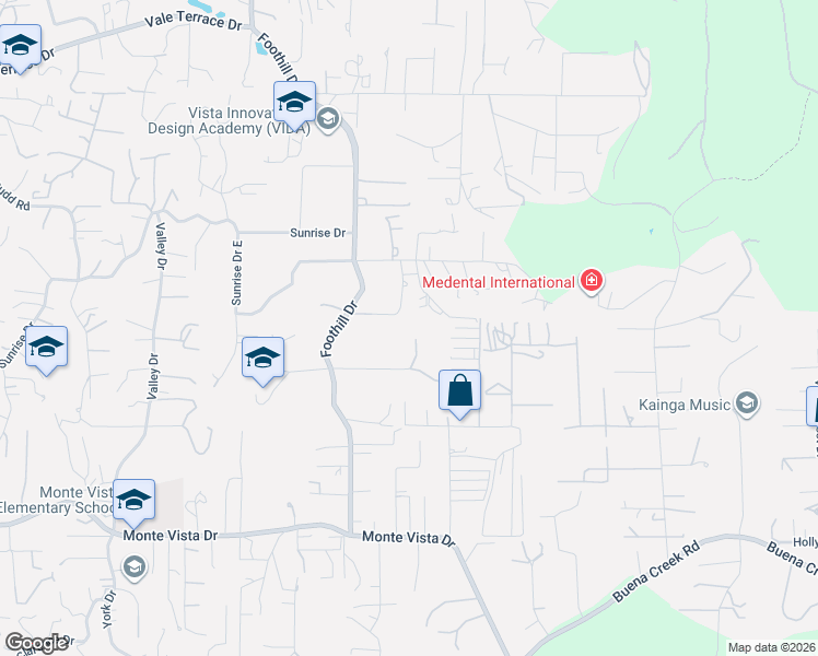 map of restaurants, bars, coffee shops, grocery stores, and more near 2184 Tierra Verde Road in Vista