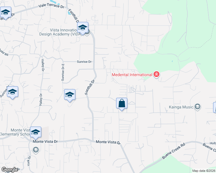 map of restaurants, bars, coffee shops, grocery stores, and more near 2184 Tierra Verde Road in Vista