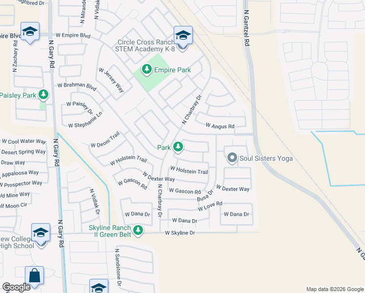 map of restaurants, bars, coffee shops, grocery stores, and more near 414 West Jersey Way in Queen Creek