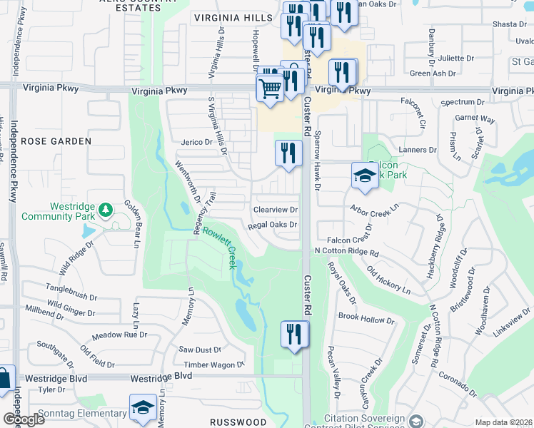 map of restaurants, bars, coffee shops, grocery stores, and more near 9209 Clearview Drive in McKinney