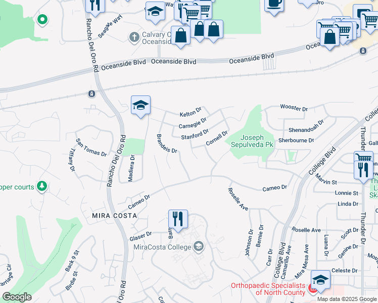 map of restaurants, bars, coffee shops, grocery stores, and more near 2858 Lehigh Court in Oceanside
