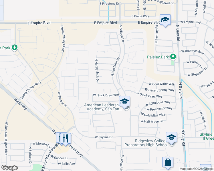 map of restaurants, bars, coffee shops, grocery stores, and more near 2450 West Desert Spring Way in San Tan Valley