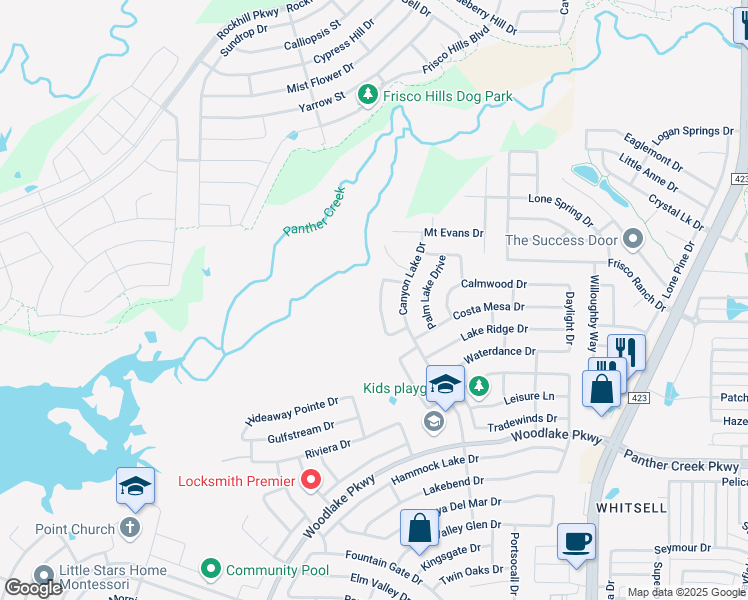 map of restaurants, bars, coffee shops, grocery stores, and more near 3448 Bluewater Drive in Little Elm
