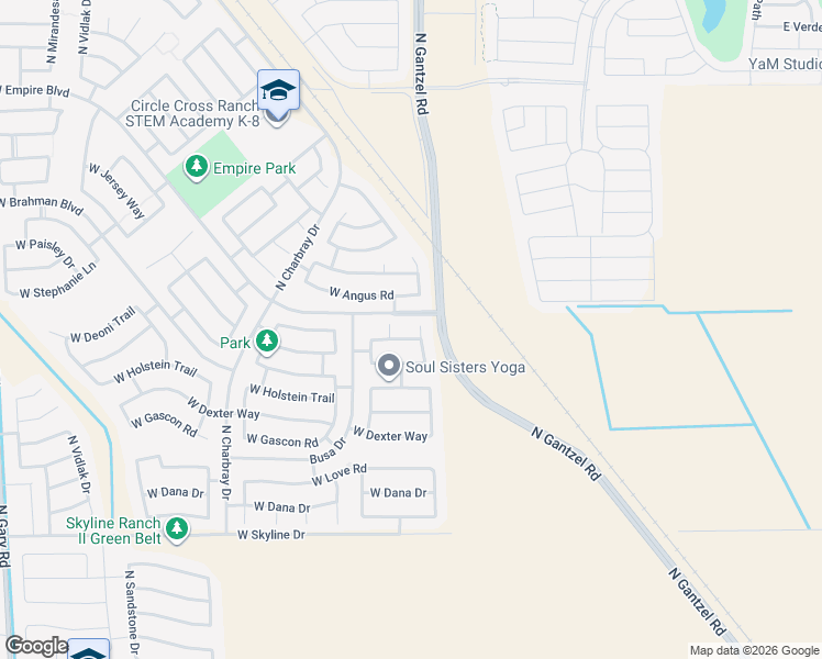 map of restaurants, bars, coffee shops, grocery stores, and more near 35090 Karan Swiss Circle in San Tan Valley
