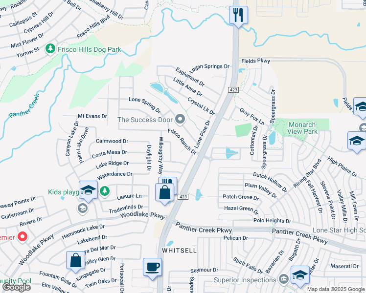 map of restaurants, bars, coffee shops, grocery stores, and more near 14624 Frisco Ranch Drive in Little Elm