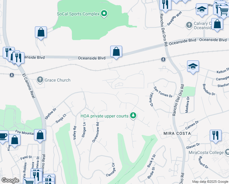map of restaurants, bars, coffee shops, grocery stores, and more near 3302 Avenida De Loyola in Oceanside