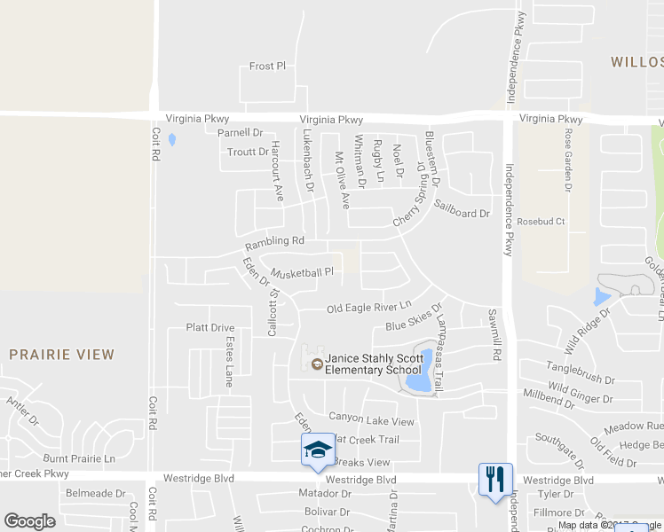 map of restaurants, bars, coffee shops, grocery stores, and more near 10405 Jackson Hole Lane in McKinney