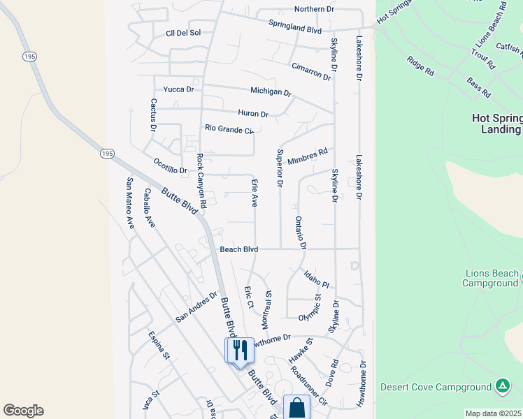 map of restaurants, bars, coffee shops, grocery stores, and more near Erie Avenue in Elephant Butte