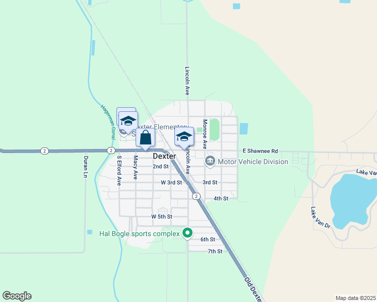 map of restaurants, bars, coffee shops, grocery stores, and more near 101 South Lincoln Avenue in Dexter