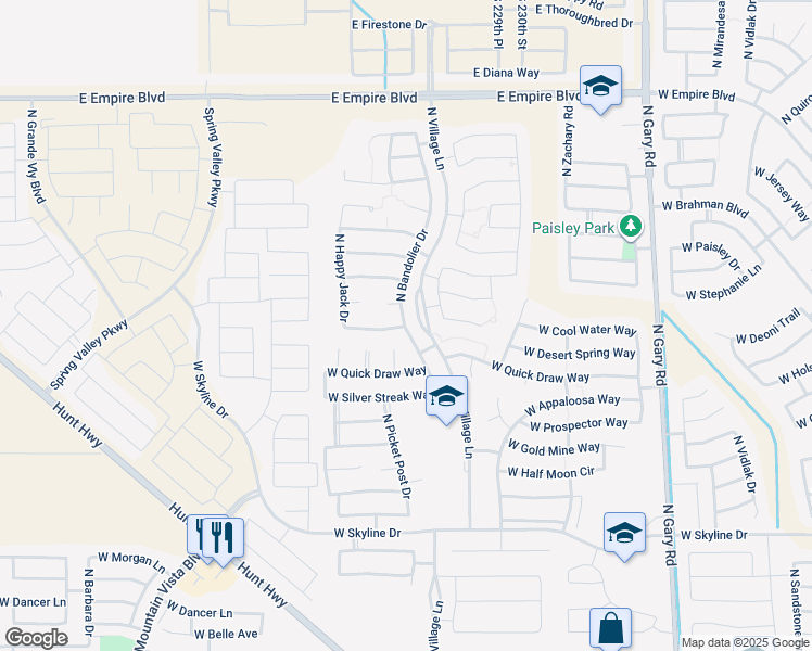 map of restaurants, bars, coffee shops, grocery stores, and more near 2450 West Desert Spring Way in San Tan Valley