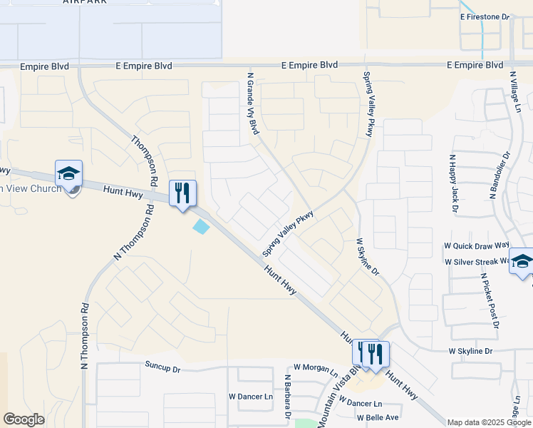 map of restaurants, bars, coffee shops, grocery stores, and more near 35098 North Lead Way in Queen Creek