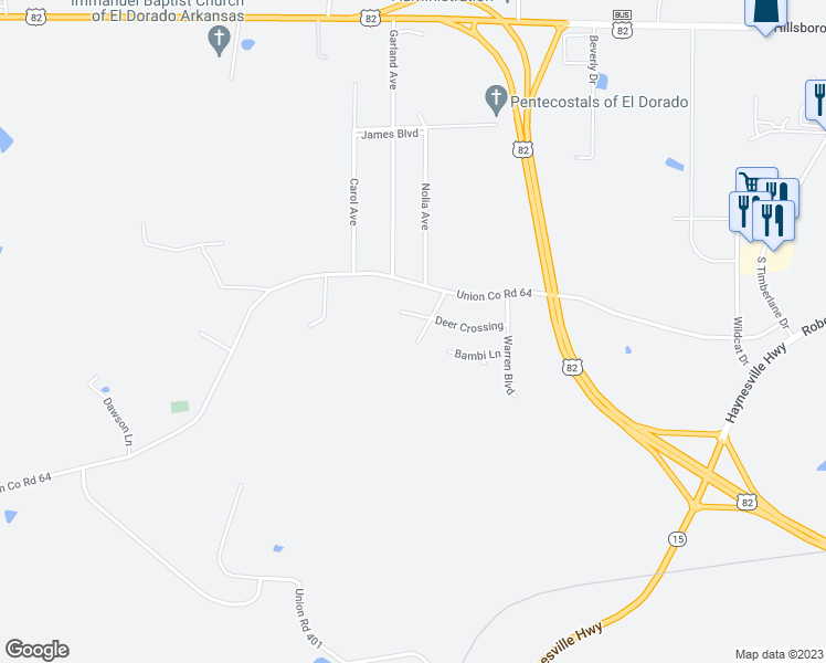 map of restaurants, bars, coffee shops, grocery stores, and more near 806 Lawton Drive in El Dorado