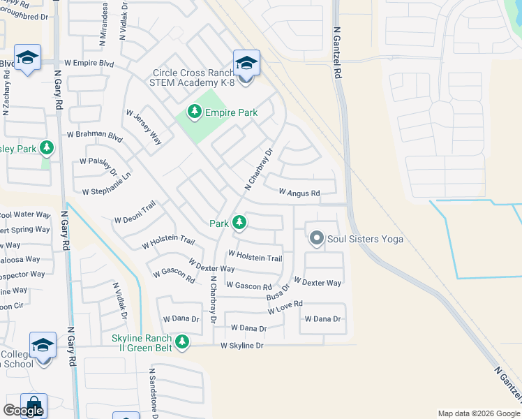 map of restaurants, bars, coffee shops, grocery stores, and more near 346 West Hereford Drive in San Tan Valley