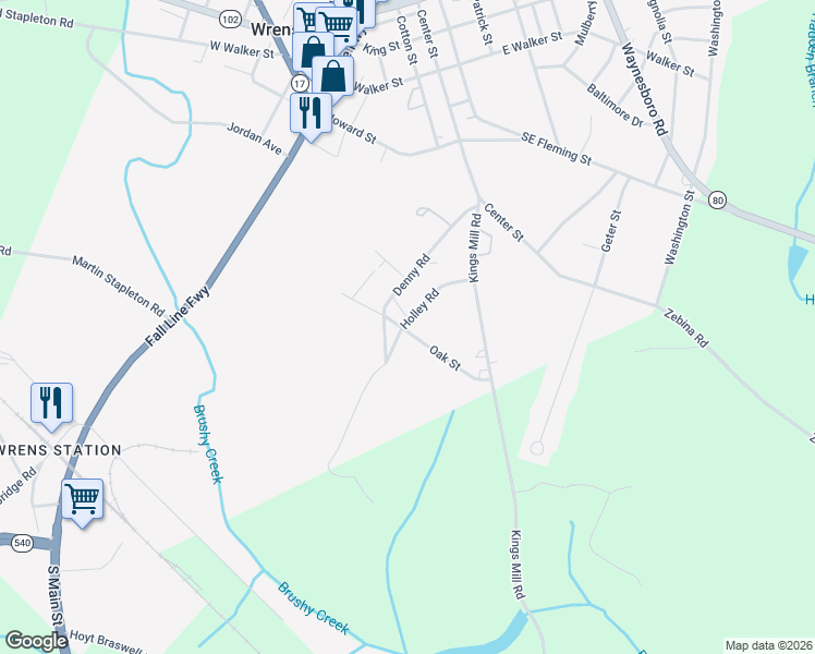 map of restaurants, bars, coffee shops, grocery stores, and more near 115-A Holley Road in Wrens