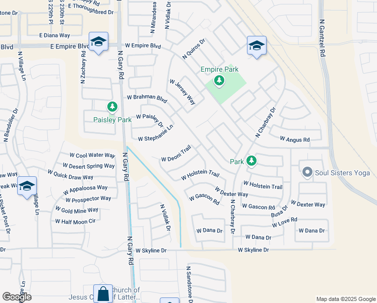 map of restaurants, bars, coffee shops, grocery stores, and more near 987 West Deoni Trail in San Tan Valley