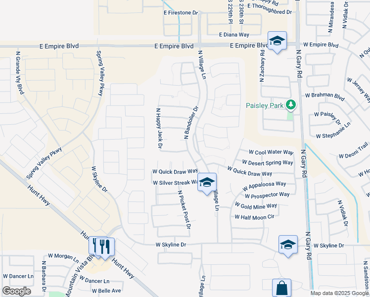map of restaurants, bars, coffee shops, grocery stores, and more near 2450 West Desert Spring Way in San Tan Valley