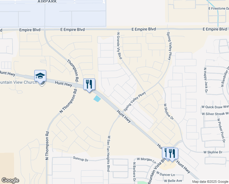 map of restaurants, bars, coffee shops, grocery stores, and more near 35108 North Barrel Road in Queen Creek