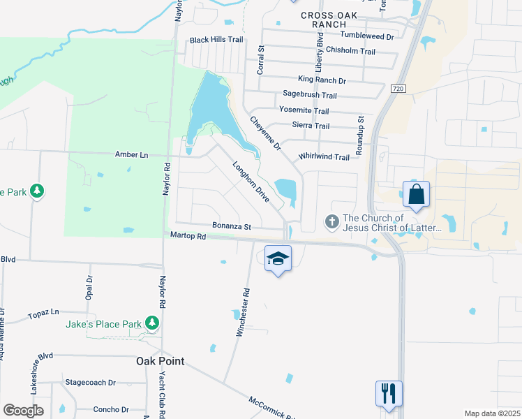 map of restaurants, bars, coffee shops, grocery stores, and more near 1213 Ponderosa Drive in Aubrey