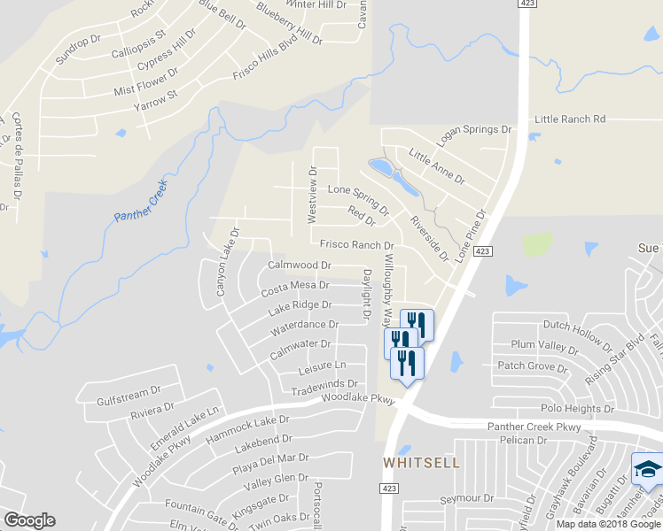 map of restaurants, bars, coffee shops, grocery stores, and more near 2761 Calmwood Drive in Little Elm
