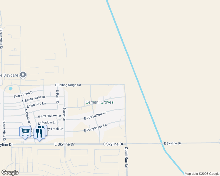 map of restaurants, bars, coffee shops, grocery stores, and more near 6519 Sierra Vista Drive in San Tan Valley