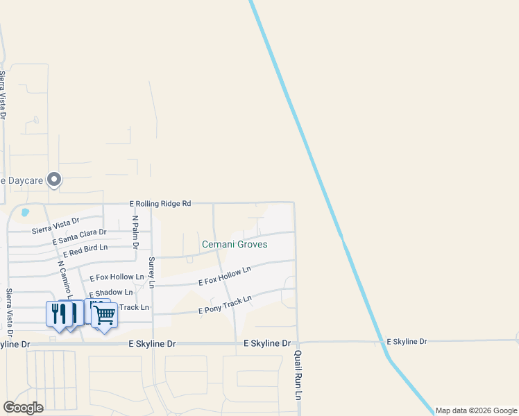 map of restaurants, bars, coffee shops, grocery stores, and more near 6519 Sierra Vista Drive in San Tan Valley