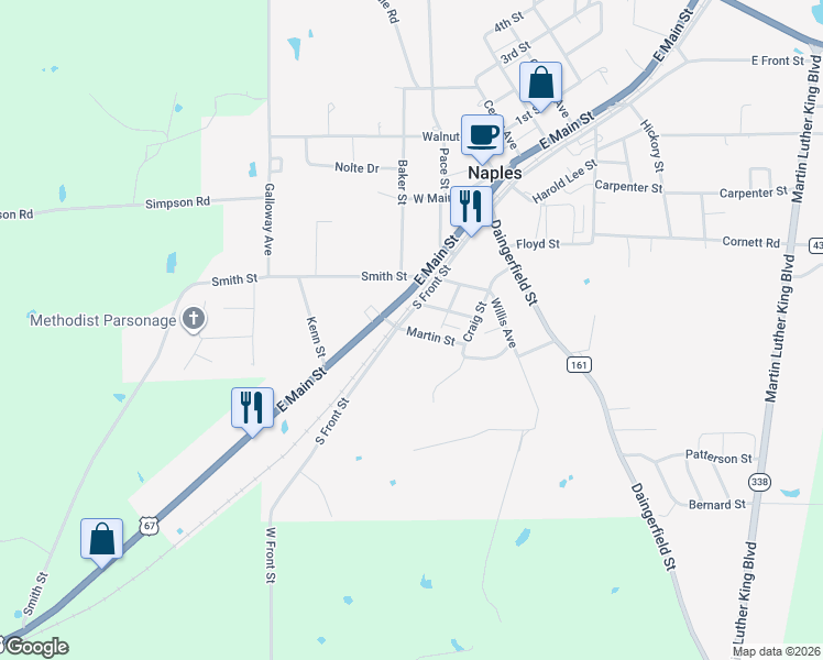 map of restaurants, bars, coffee shops, grocery stores, and more near 305 West Front Street in Naples