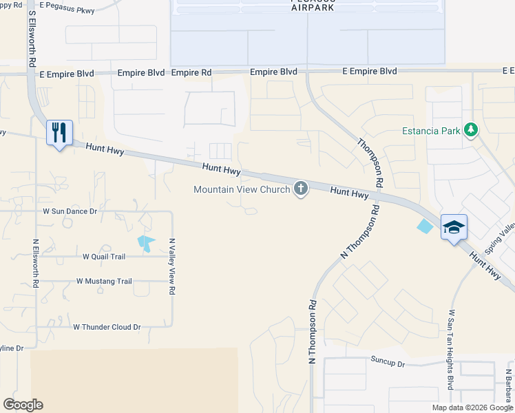 map of restaurants, bars, coffee shops, grocery stores, and more near 35095 North Trica Road in Queen Creek