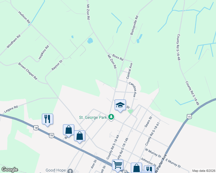 map of restaurants, bars, coffee shops, grocery stores, and more near 109 Sharon Lane in Saint George